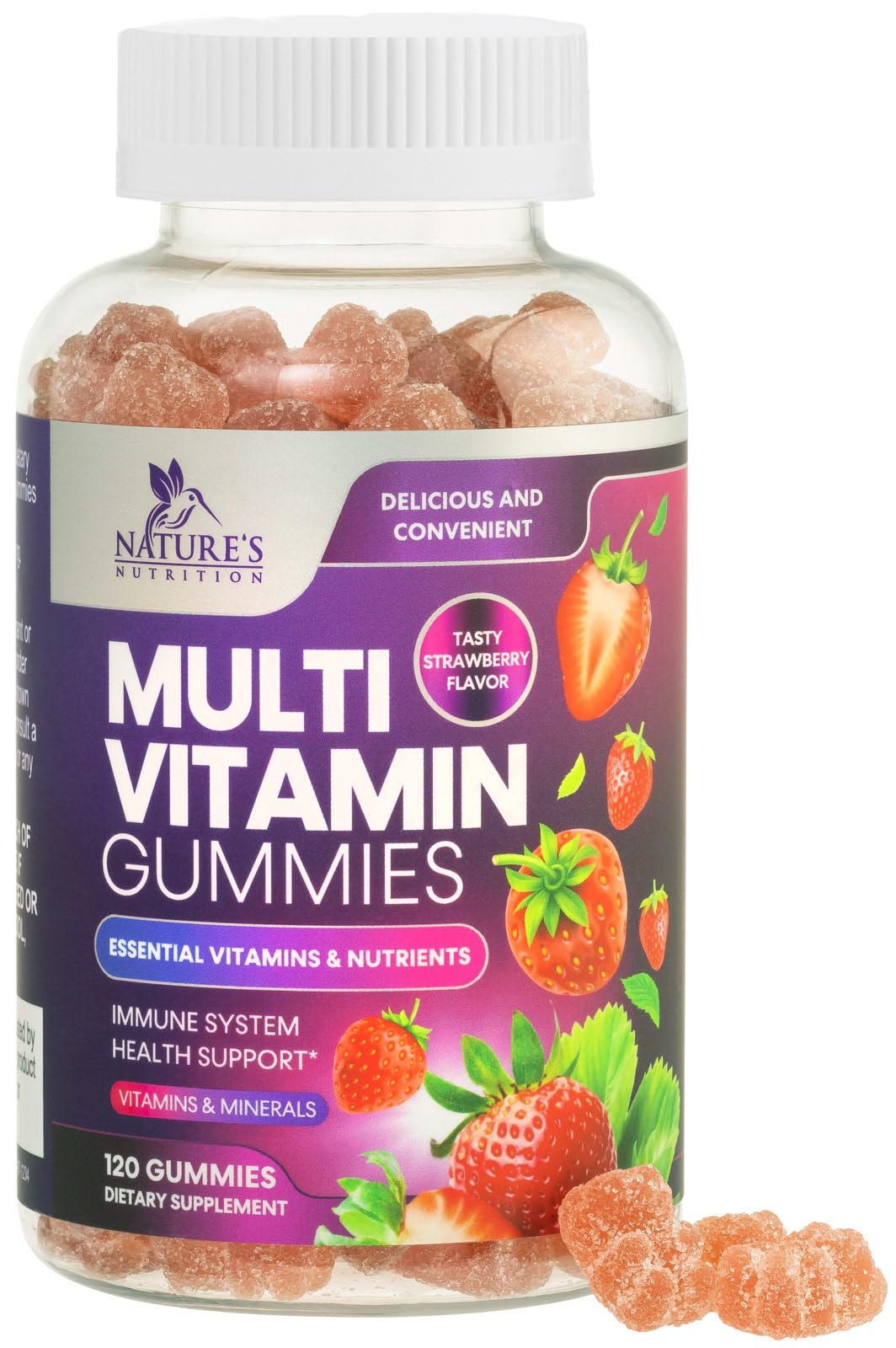 Version 1.0.0 Multivitamin Gummies for Adults, Daily Gummy Vitamin for Women & Men, Extra Strength Immune Health Support Supplement with Vitamins A, C, D, E, B-6, B-12, Zinc and More - Non-GMO, Berry - 120 Gummies - Image 1